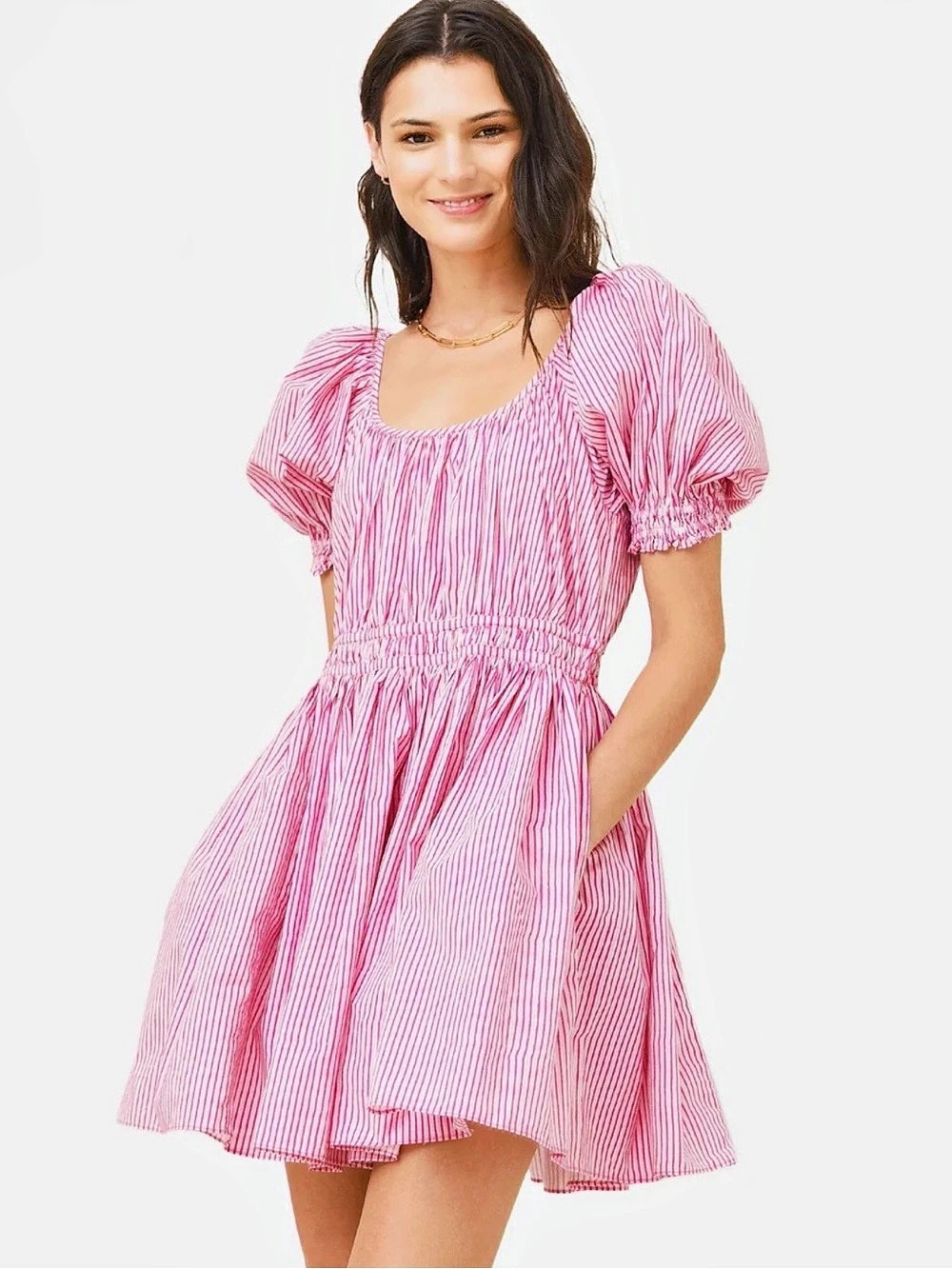 Rhode Anika Dress Striped Mini Dress in Pink & White Size Small original 425